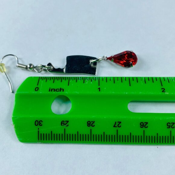 Meat Cleaver Earrings Pierced Hooks Dangle Drop Bead Halloween Whimsical Party - Picture 4 of 13